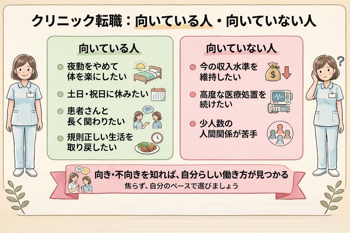 50代看護師のクリニック転職｜向いている人・向いていない人