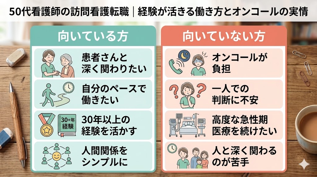 50代看護師の訪問看護転職｜向いている方・向いていない方