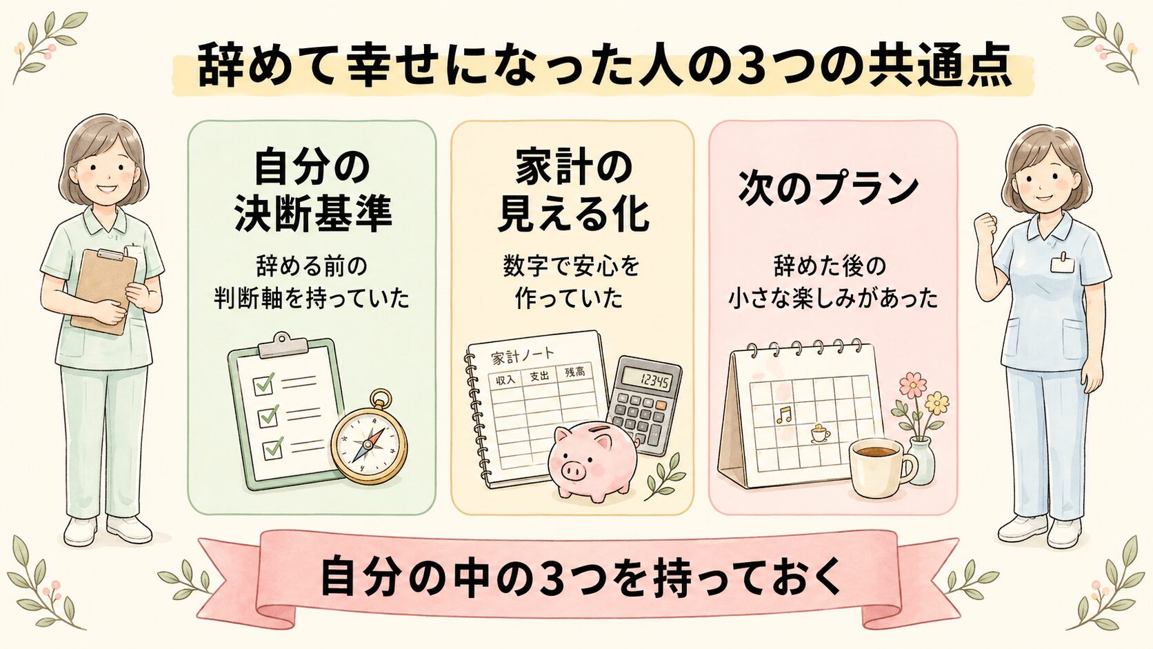 辞めて幸せになった人の3つの共通点（自分の決断基準・家計の見える化・次のプラン）