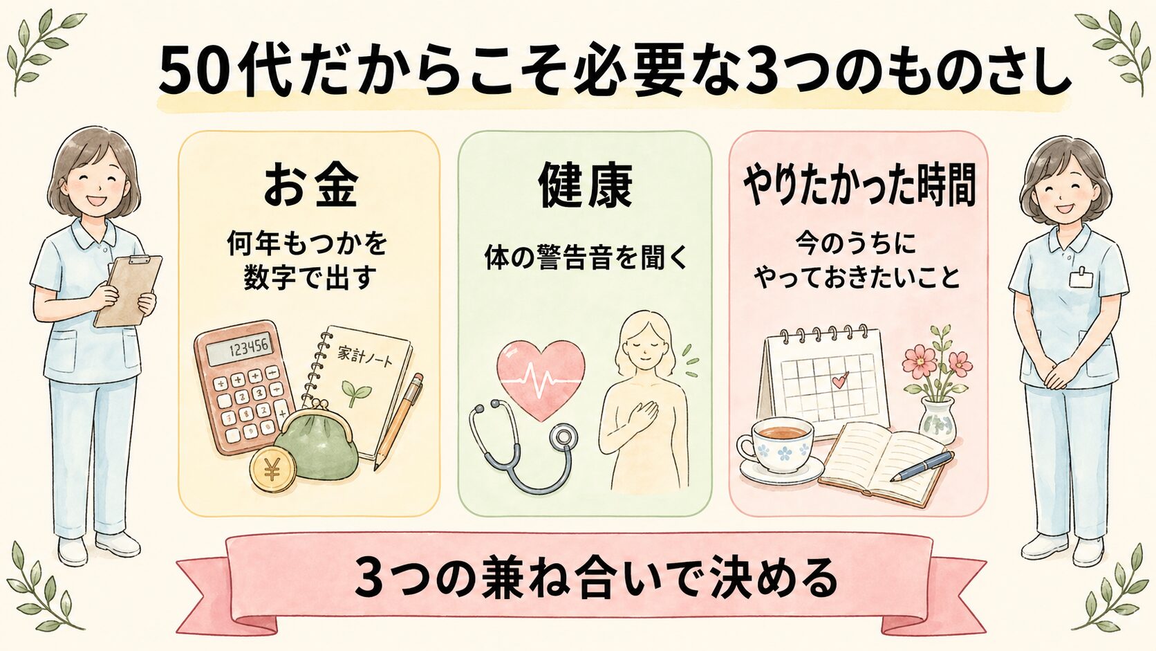 50代だからこそ必要な3つのものさし（お金・健康・やりたかった時間）