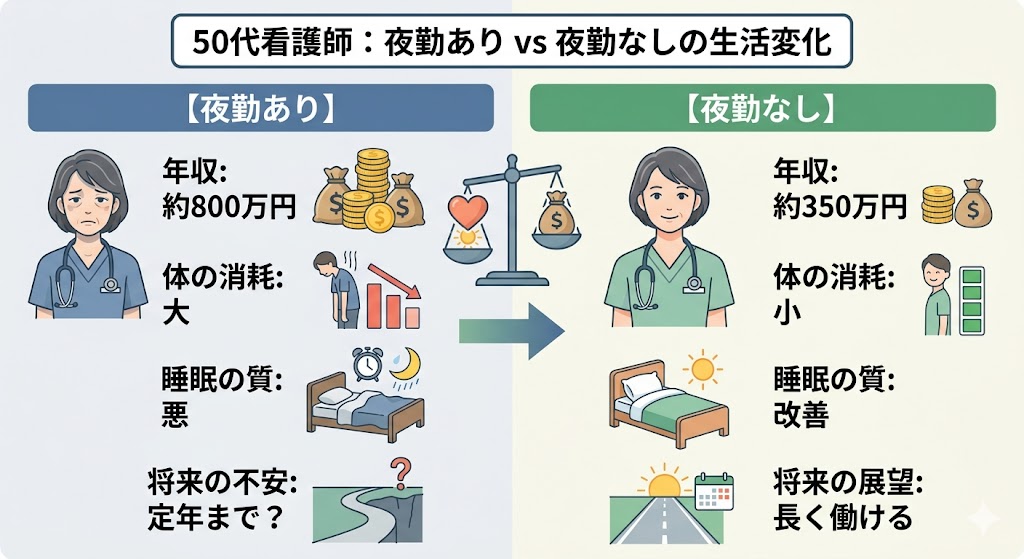50代看護師:夜勤あり vs 夜勤なしの生活変化