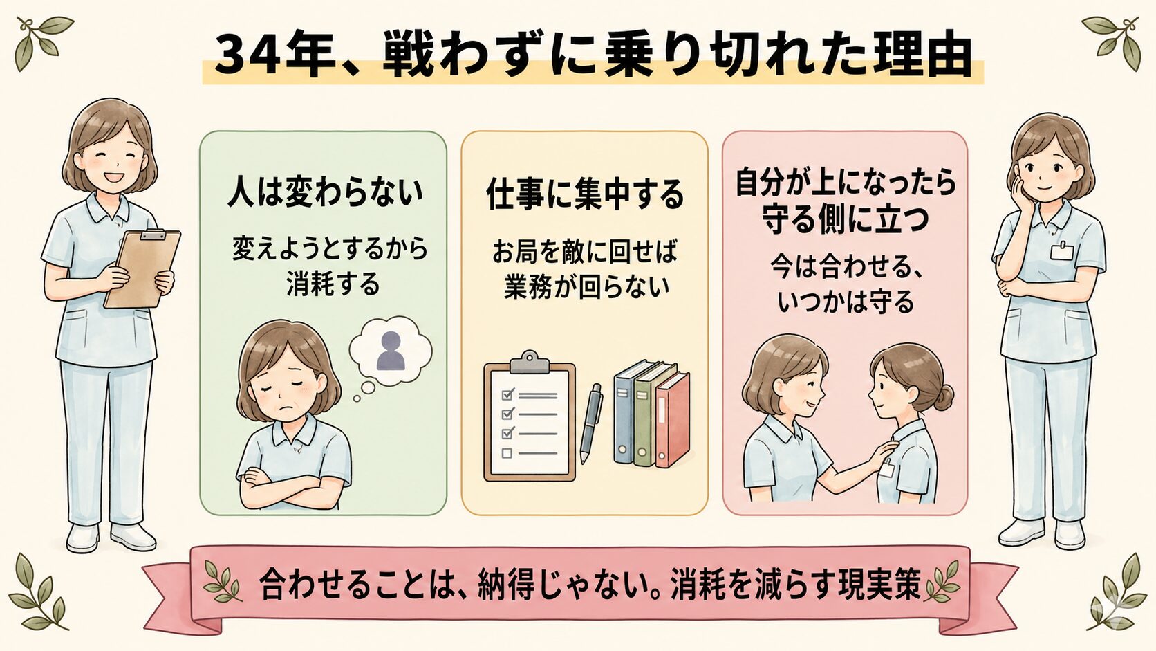 お局とは戦わない|34年戦わずに乗り切れた理由の図解