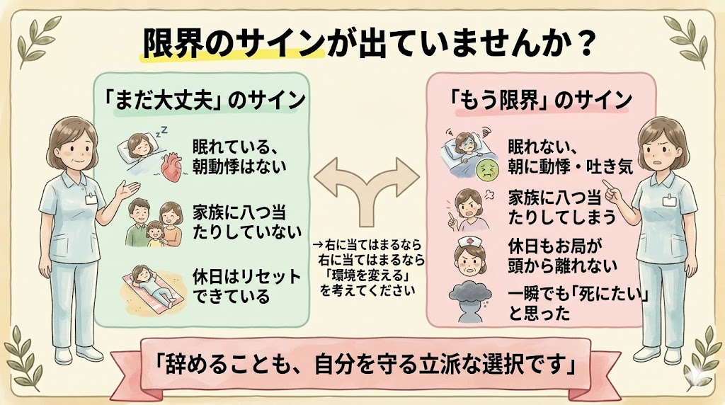 お局がきつい時の限界のサイン|まだ大丈夫ともう限界の比較図解