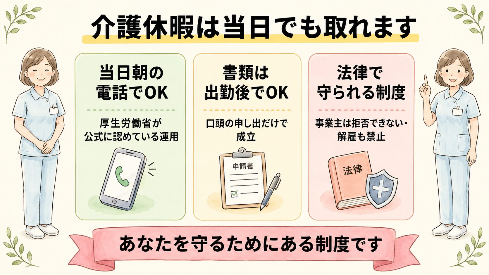 介護休暇は当日電話でOK 法律で守られている制度
